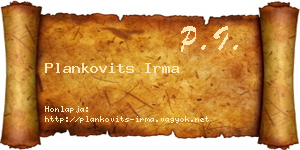 Plankovits Irma névjegykártya
